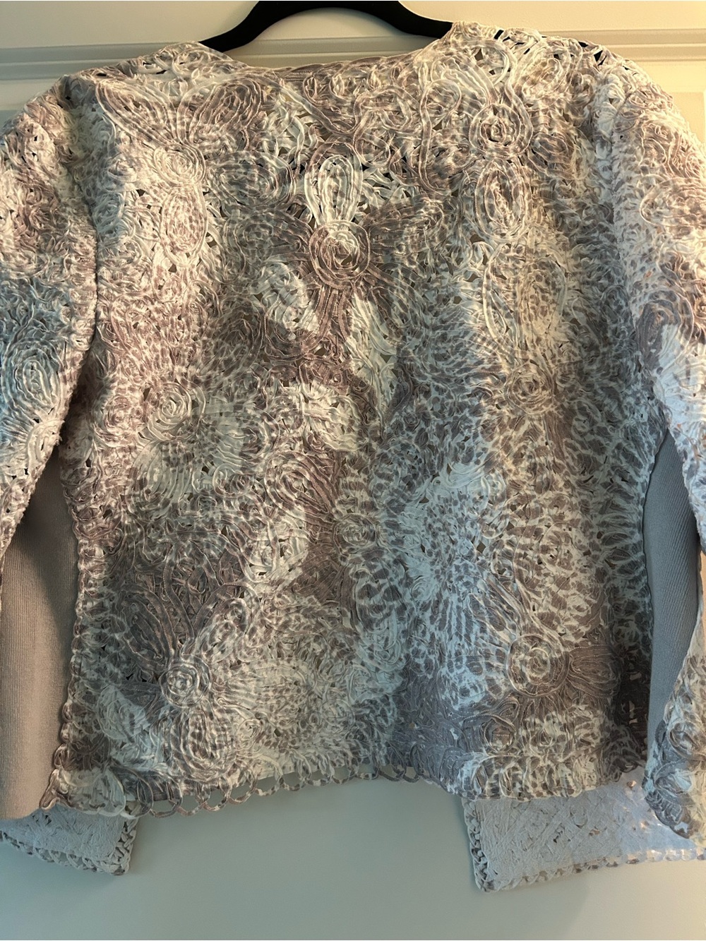 NIC+ZOE taupe and Cream crochet soutache -Detail Cardigan